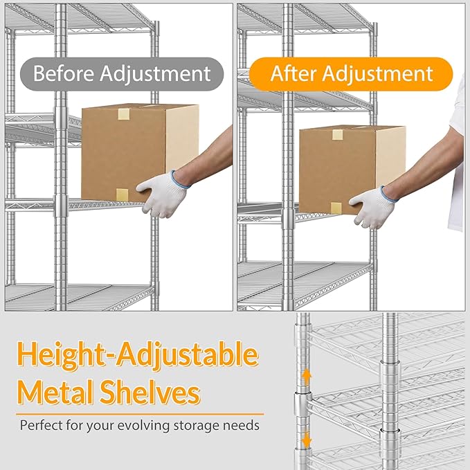 Himimi Storage Shelves with Wheels, 5-Tier Heavy Duty Steel Wire Rack Storage - Image 7