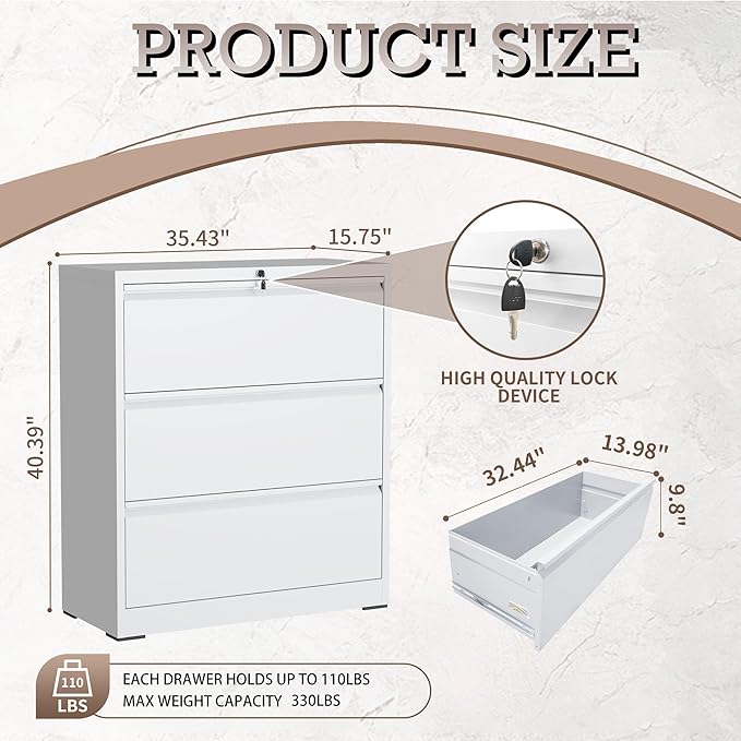 mysteeldepot 3 Drawer Lateral File Cabinet - Image 3