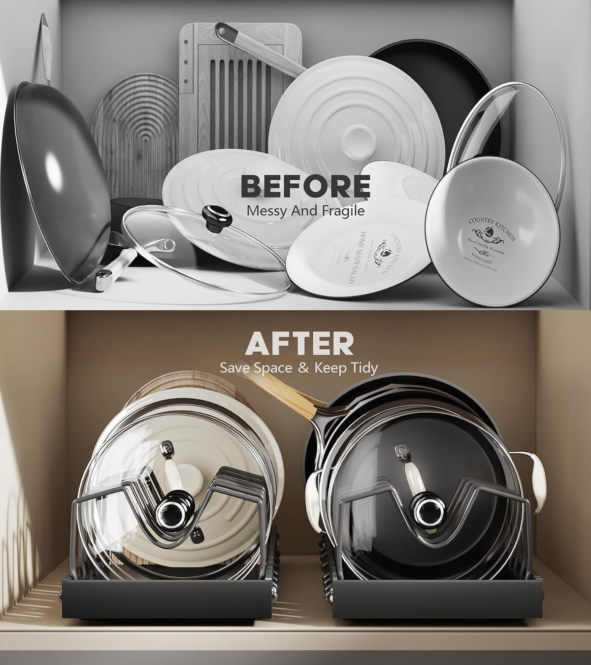 Lozovin Pull Out Pots and Pans Organizer Under Cabinet, Sliding Lid Holder an...