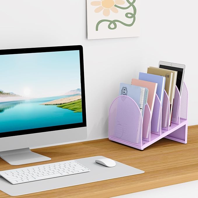 OUTIOE 5-Section Desk File Organizer, Metal Mesh Folder Organizer - Image 3