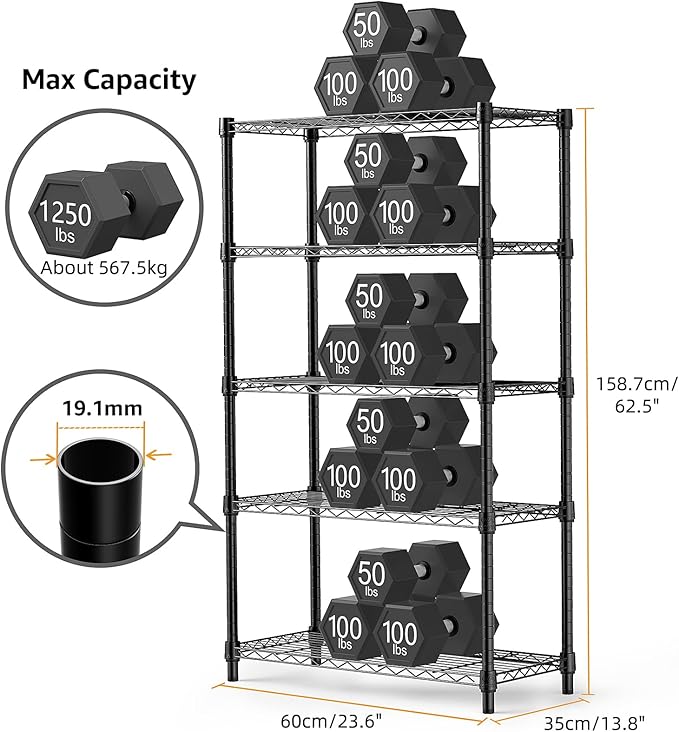 M MZG 1250 lbs Storage Shelving Utility Shelving Unit 5-Tier Utility Shelving - Image 3