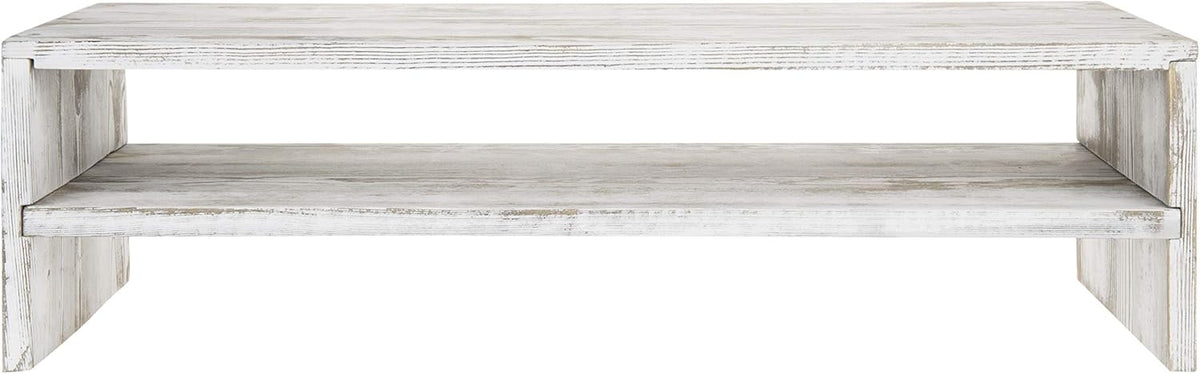 MyGift Whitewashed Wood Monitor Stand, 2 Tier Computer Desk Riser Shelf