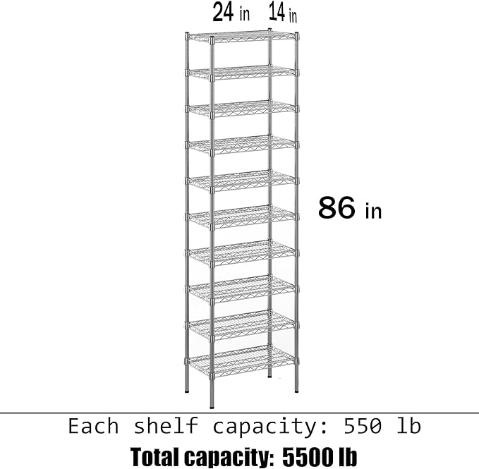 Regal Altair 14" Deep x 24" Wide x 86" Height Wire Shelving Kit | 10-Tier | NSF - Image 3