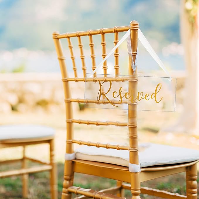 Blulu 6 Pcs Reserved Signs for Wedding Chairs Acrylic Tag Hanging - Image 3