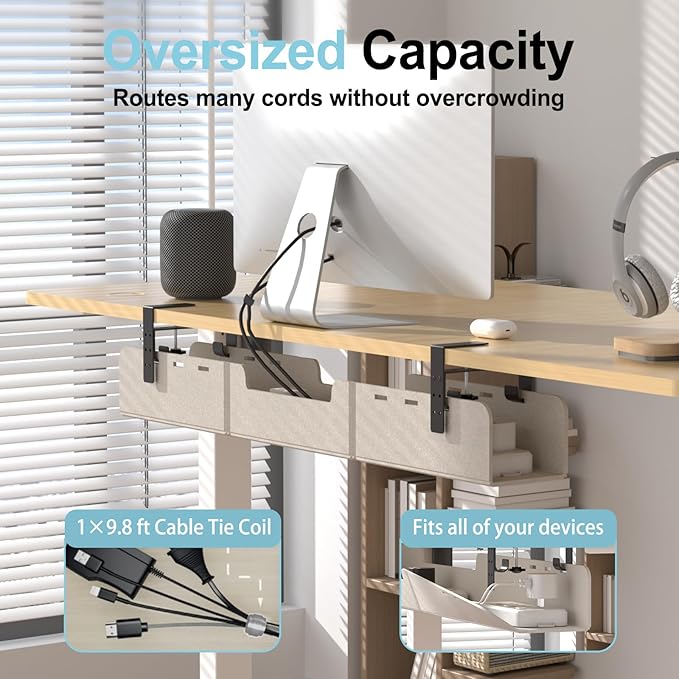 ERGO COLLECT Under Desk Cable Management Tray, No-Drill Upgraded Thickened Felt - Image 2