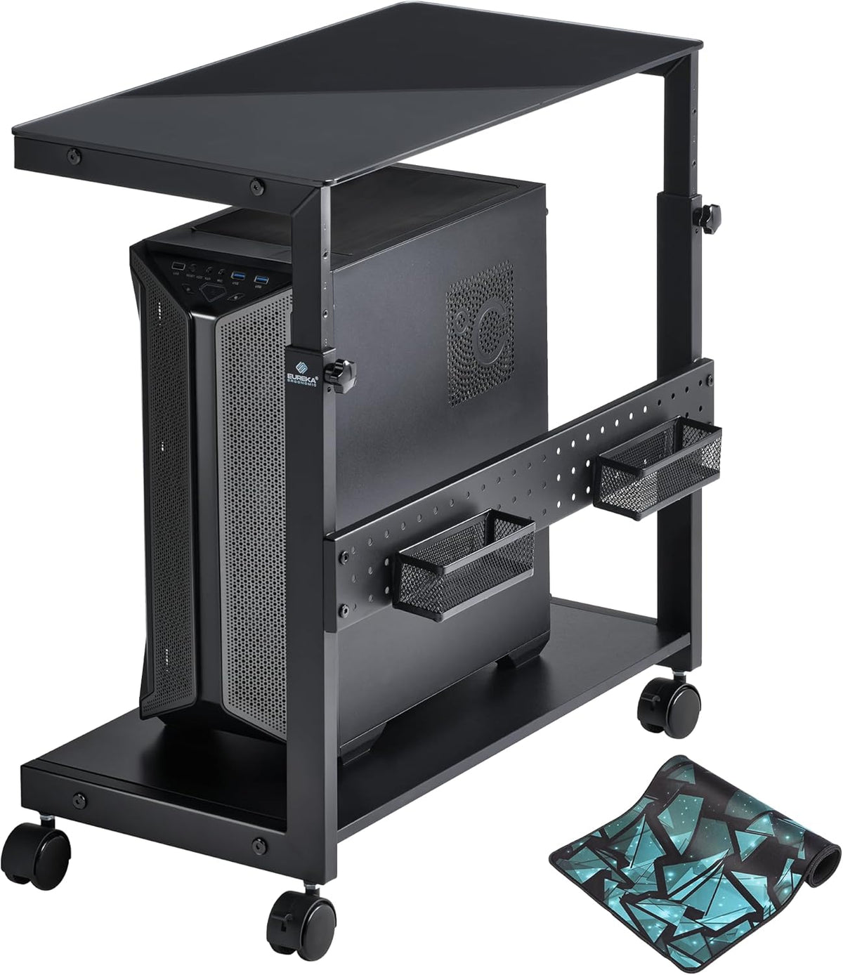 EUREKA ERGONOMIC PC Stand Computer Cart Frosted Glass, Height Adjustable Tower