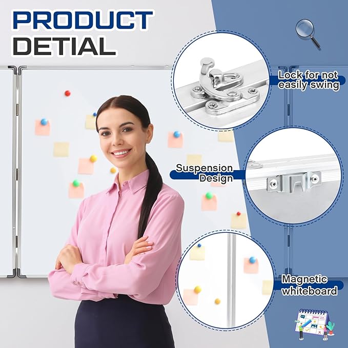 96” x 40 ” Foldable Whiteboard Dry Erase Board Large Tri Folding Whiteboard - Image 3