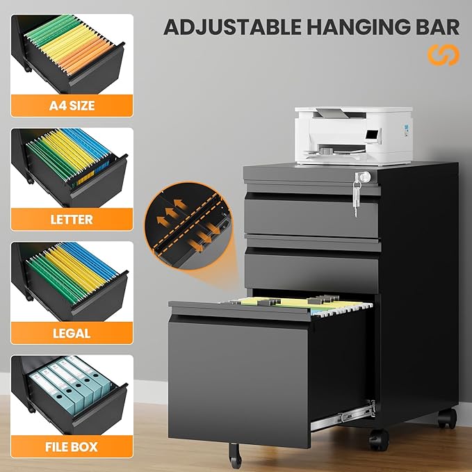 AFAIF 3 Drawer Mobile File Cabinet - Image 6