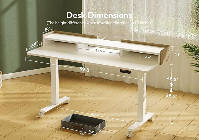 Claiks Standing Desk with Drawers, Adjustable Stand Up Electric Standing Desk - Image 3