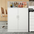 BESFUR Metal Storage Cabinet, Garage Storage Cabinet with 2 Adjustable Shelves, Locking Short Storage Cabinet for Office Garage Home, White Metal Cabinets (36" H x 31.5" W x 16" D)