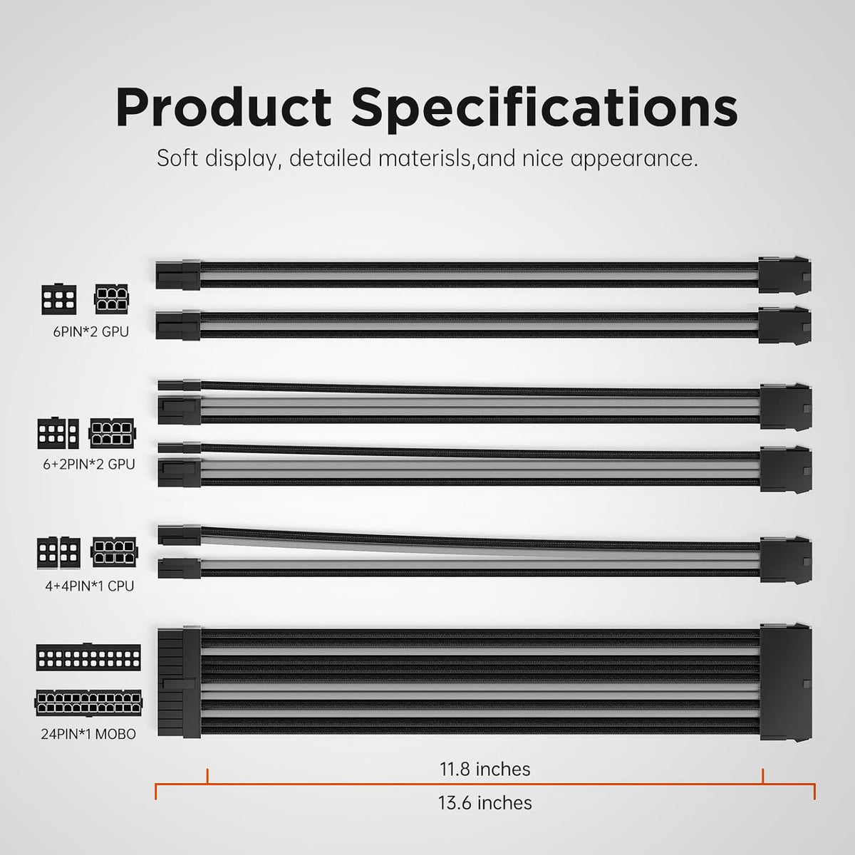 ASIAHORSE Customization Mod Sleeve Extension Power Supply Cable Kit 18AWG ATX...
