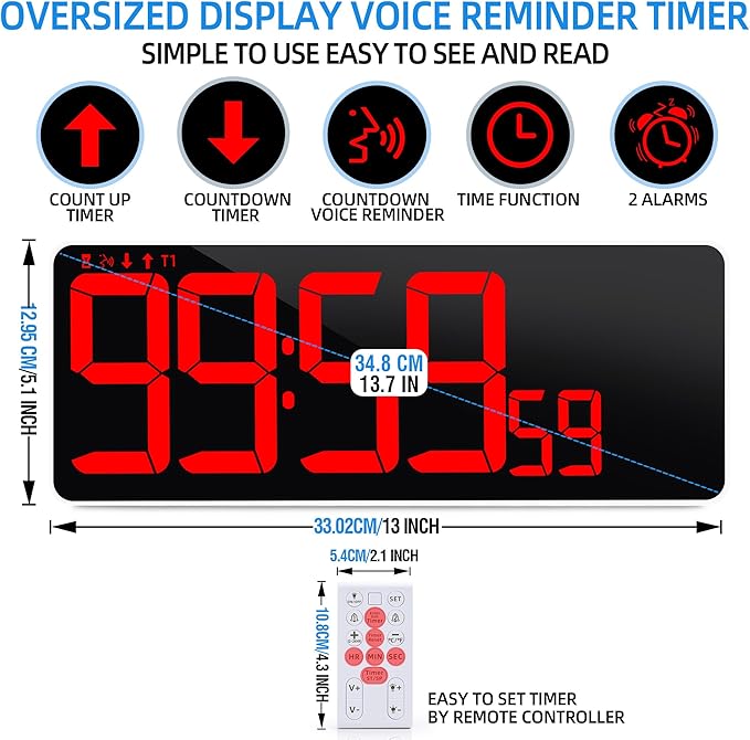 KMMKGG 13.7”Digital Timer Large LED Screen displays（5'' Number）, The Date time - Image 2