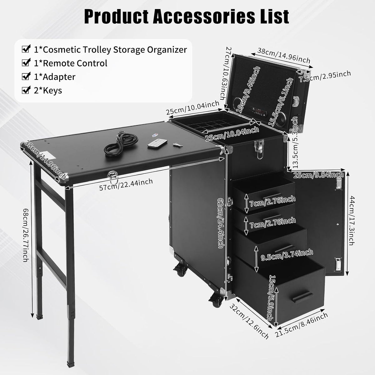 Nail Desk Mobile Station Rolling Makeup Train Case, Foldable Nail Table Manic...