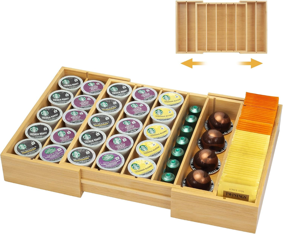 MinBoo Bamboo K Cup Holder for Drawer or Countertop Coffee Pod Holder Expanda...