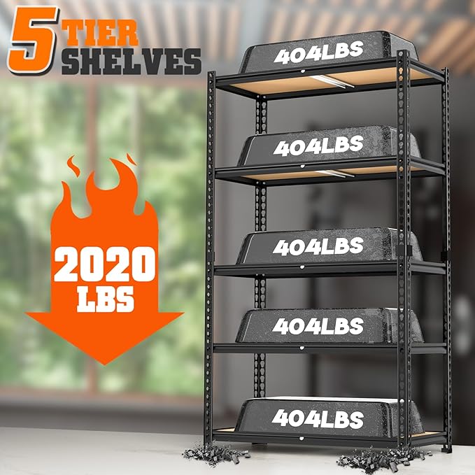LEVELEVE 5-Tier Storage Shelving Unit, 2020 lbs Capacity, Heavy Duty Adjustable - Image 5