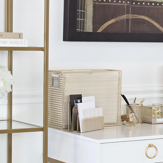 BLU MONACO | Gold Metal Mesh Mail Sorter Organizer Countertop | Paper Sorter - Image 3