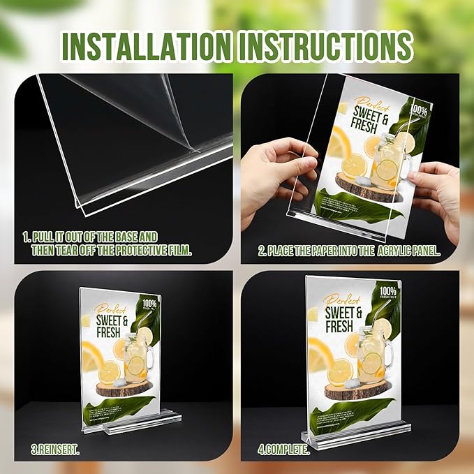 Acrylic Sign Holder 5x7, 25 Pack Clear Double Sided Table Menu Vertical Display - Image 7