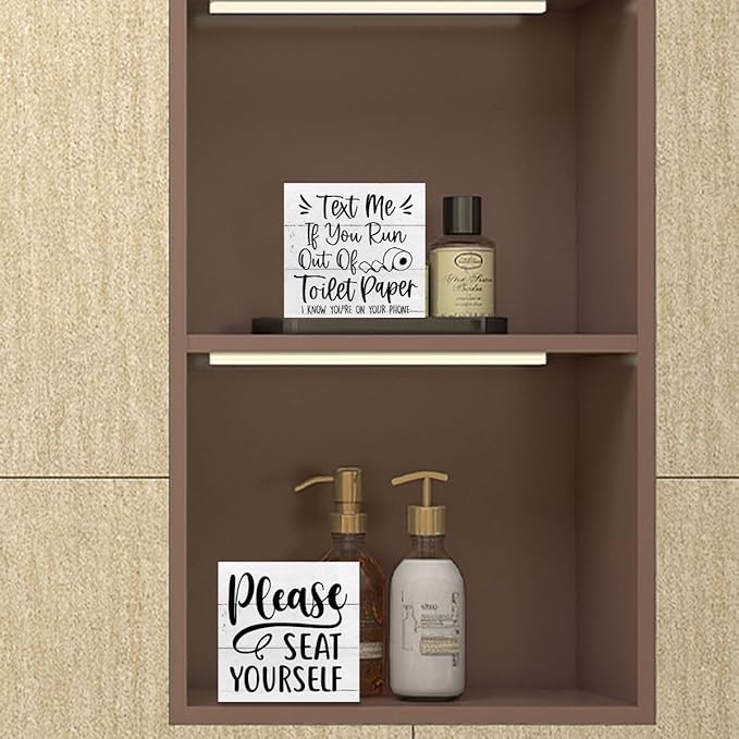 CQM 2 PCs Funny Bathroom Decor, Humorous Bathroom Decorative Sign, Rustic - Image 4