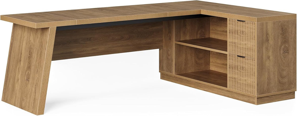 LITTLE TREE 78-Inch L-Shaped Executive Desk, Modern Desk with Drawers & F...