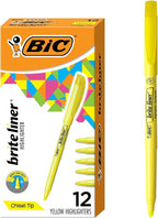 BIC Brite Liner Highlighters, Chisel Tip, 12-Count Pack of Yellow Highlighters by BIC