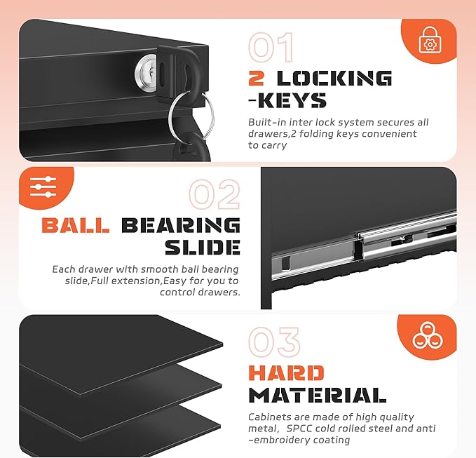 INTERGREAT 3 Drawer Mobile File Cabinet - Image 5