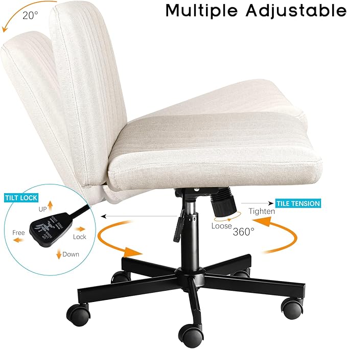 PUKAMI Criss Cross Chair with Wheels, Fabric Padded Armless Cross Legged Office - Image 7