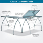 SD STUDIO DESIGNS Futura LS WorkCenter with Tilt Top Adjustable Drafting Table Craft Table Drawing Desk Hobby Table Writing Desk Studio Desk, Silver / Blue Glass