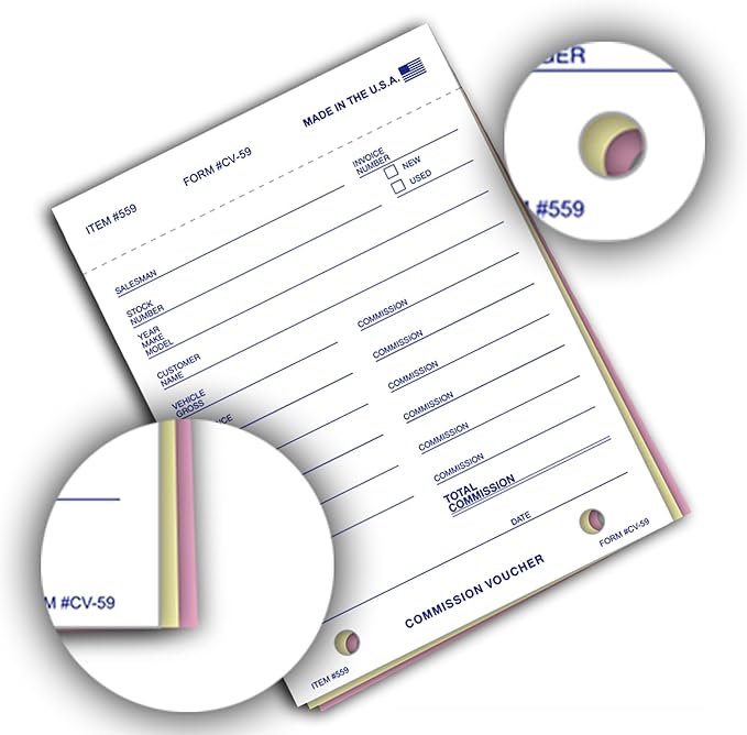 Commission Voucher Book CV-59-3 Part Carbonless Forms, Triplicate NCR Receipt - Image 8