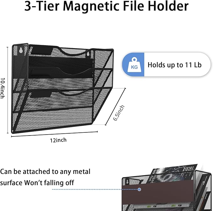 LQPAFZ 3-Tier Magnetic File Holder, No Drilling Installation File Cabinet - Image 2