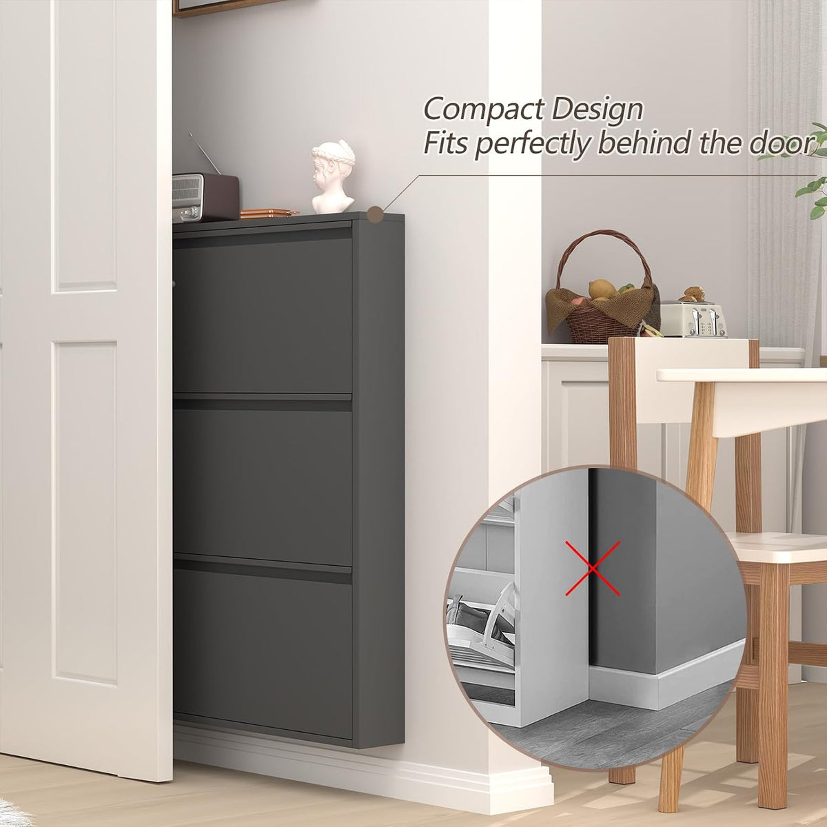 GREATMEET Slim Wall Mounted Metal Storage Cabinet with 3 Flip Drawers
