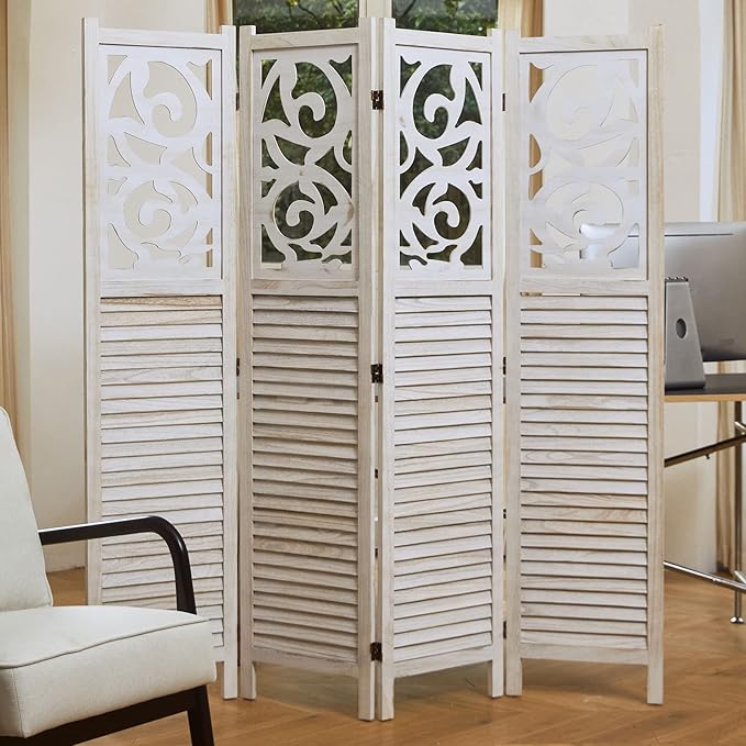 Room Divider Wood Carved Wall Divider Indoor Folding Portable Partition Screen - Image 6