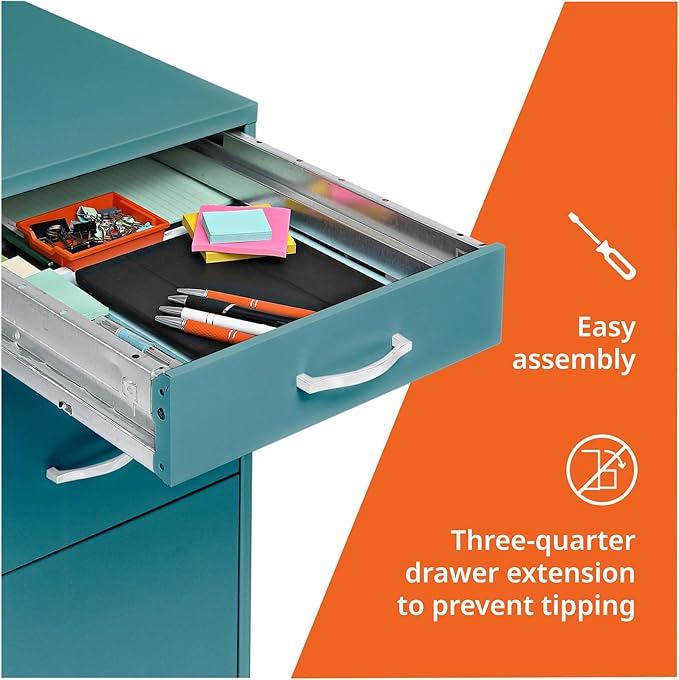 Lorell LYS SOHO Box/File/File Teal Mobile Cabinet, 3 Drawer - Image 6