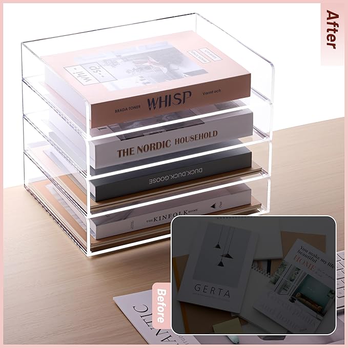 SANRUI Acrylic Stackable Letter Tray Clear Desk Paper Organizer 4-Tier Desk - Image 8
