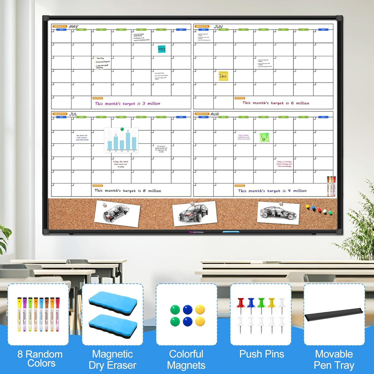 4 Month Calendar Whiteboard and Corkboard Combo, 48"X36"