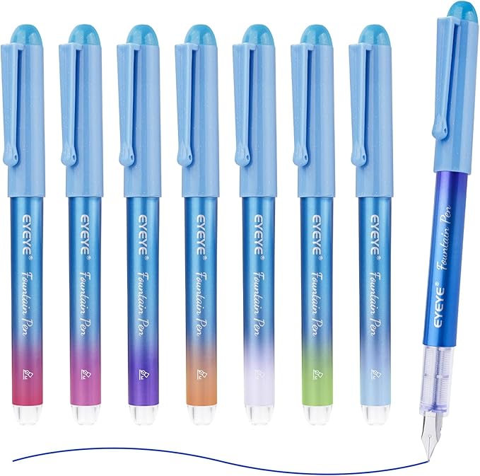 EYEYE Disposable Fountain Pens for Writing, Medium Point Stainless Steel Nib by eyeye