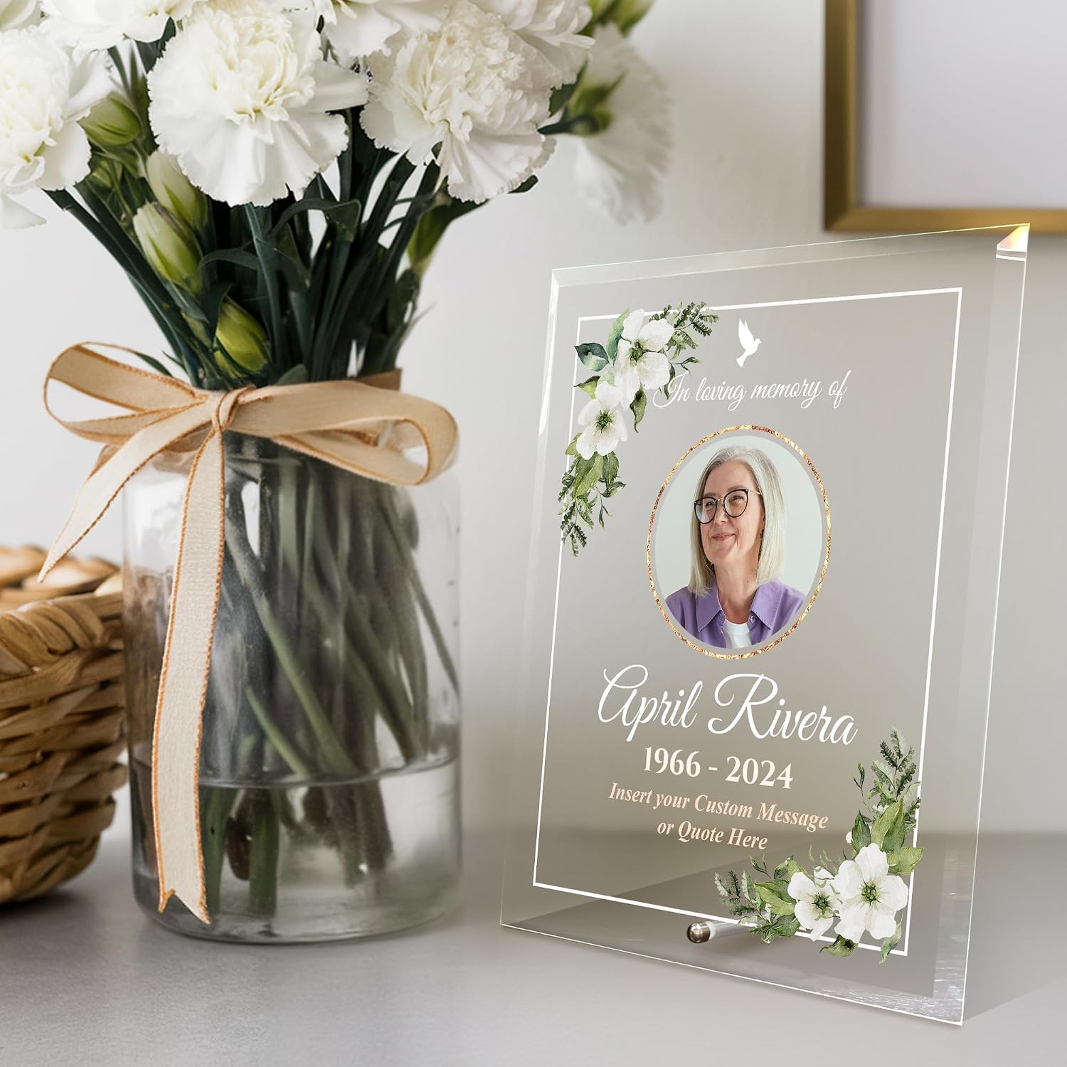 Personalized Memorial Glass Plaque, Custom Glass Plaque for Loss of Loved One, Keepsake Sympathy Gift and Celebration of Life Décor (8"x10", Design 2 (8x10))