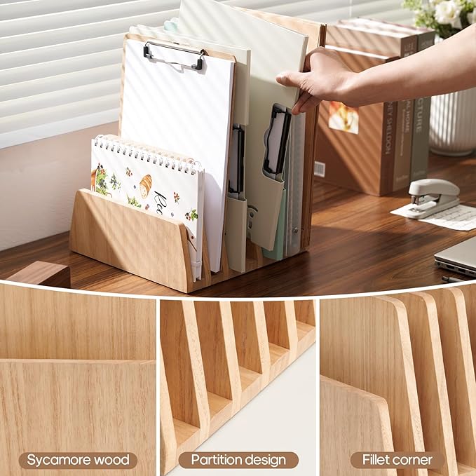 KIRIGEN Desktop File Document Holder Stand 7 Slots Mail Paper Organizer Desk - Image 4