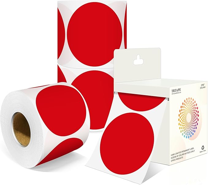 3 Inch Round Colored Dot Stickers, 4 Rolls in Dispenser Box by Unknown