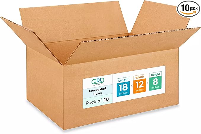 IDL Packaging - B-18128-10 Medium Corrugated Shipping Boxes 18"L x 12”W x 8"H - by IDLPackaging
