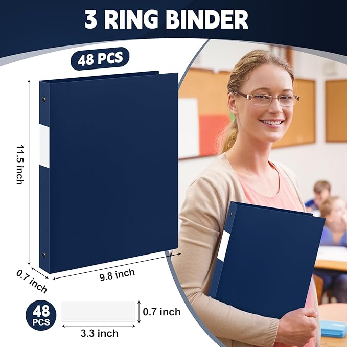 Henoyso 48 Pcs 3 Ring Binder 0.5 Inch Round Fits Letter Size 8.5'' x 11'' Paper - Image 2