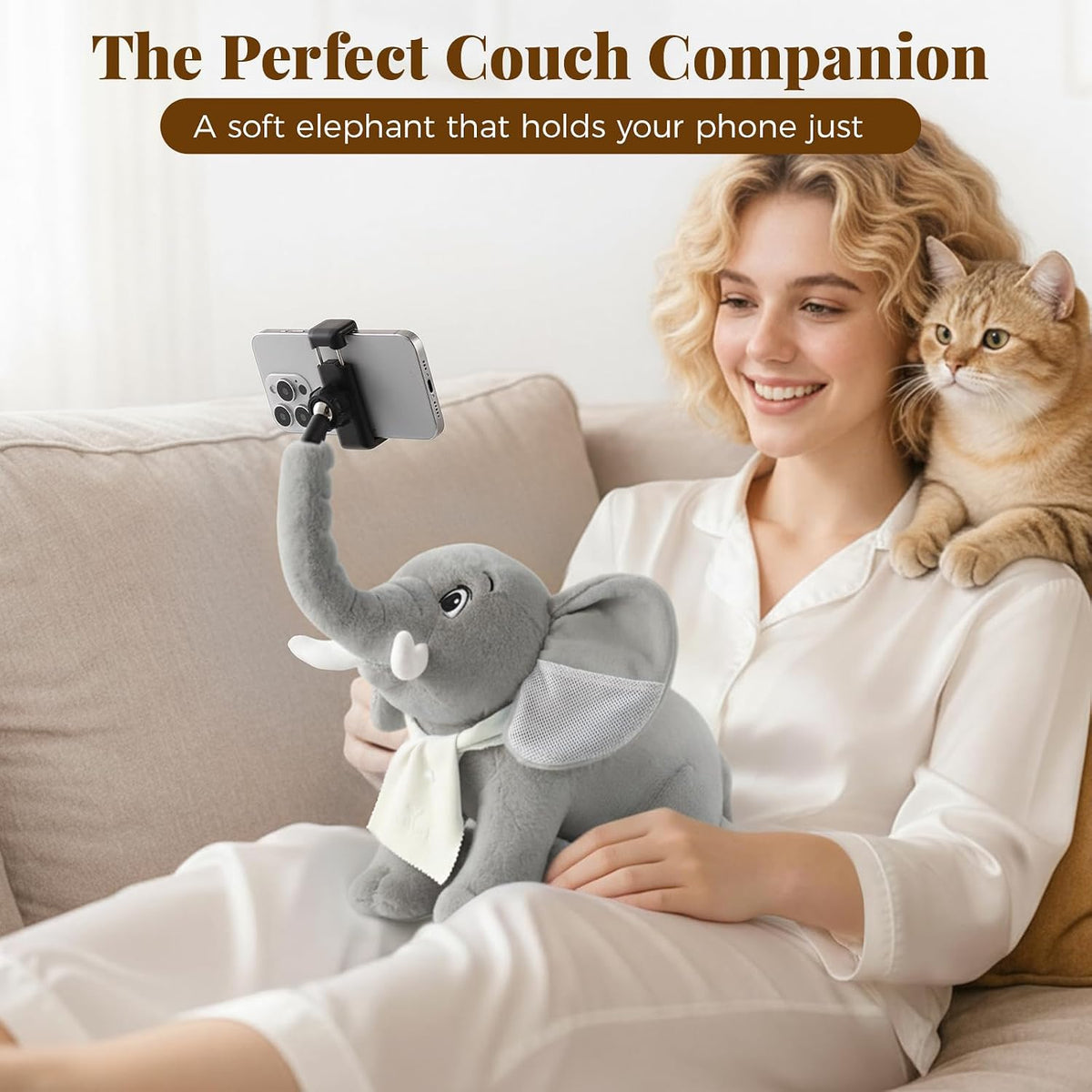 Phone Holder, Phone Mount with 360° Rotating Clip 45° Adjustable Trunk, Eleph...