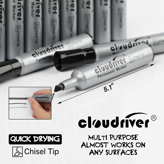 cloudriver Permanent Markers 96 Count, Chisel Tip, Premium Smear Proof Markers - Image 2