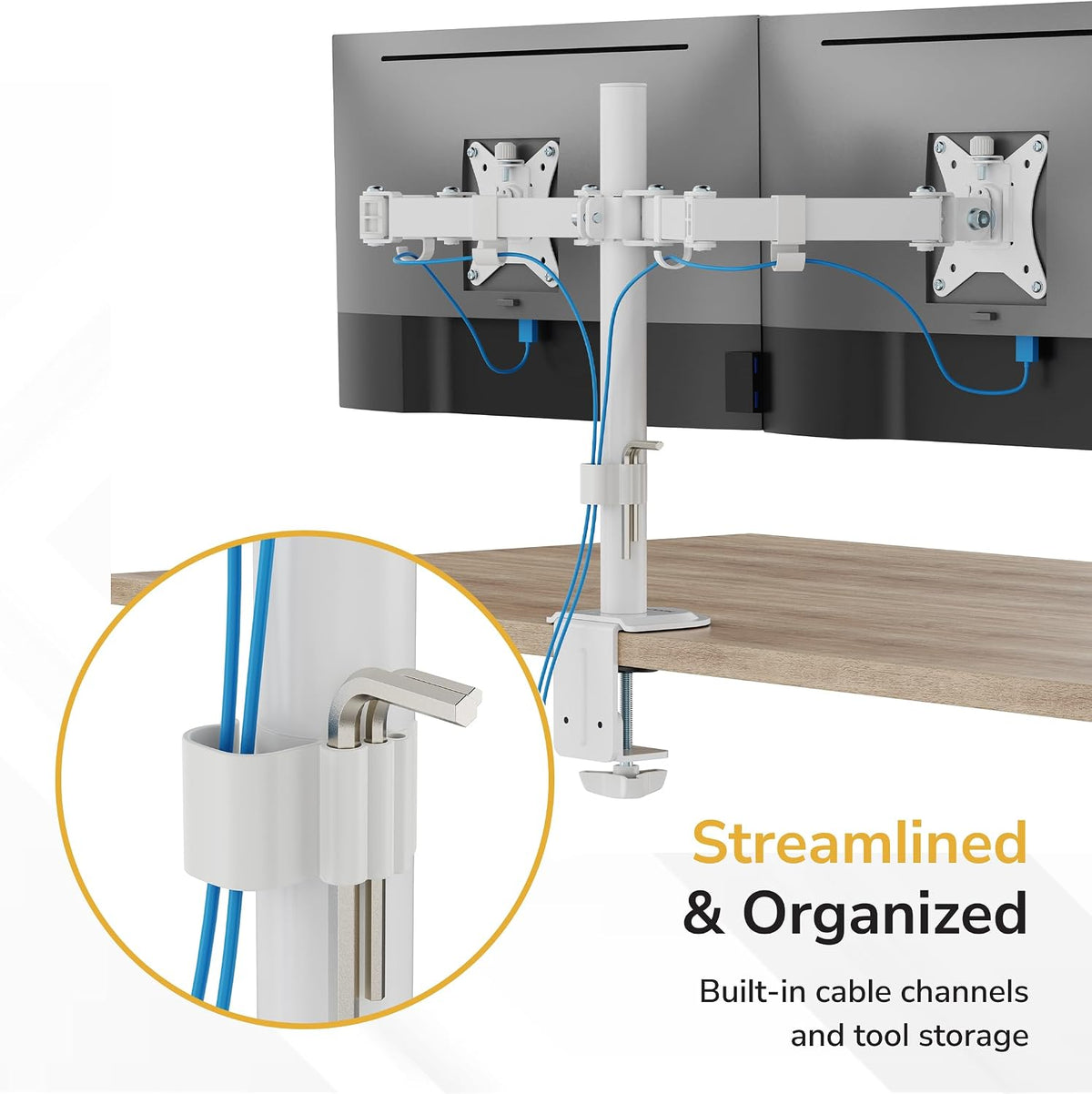 Mount-It Dual Monitor Mount Arm for Desk, Full Motion White Steel 17-32 in