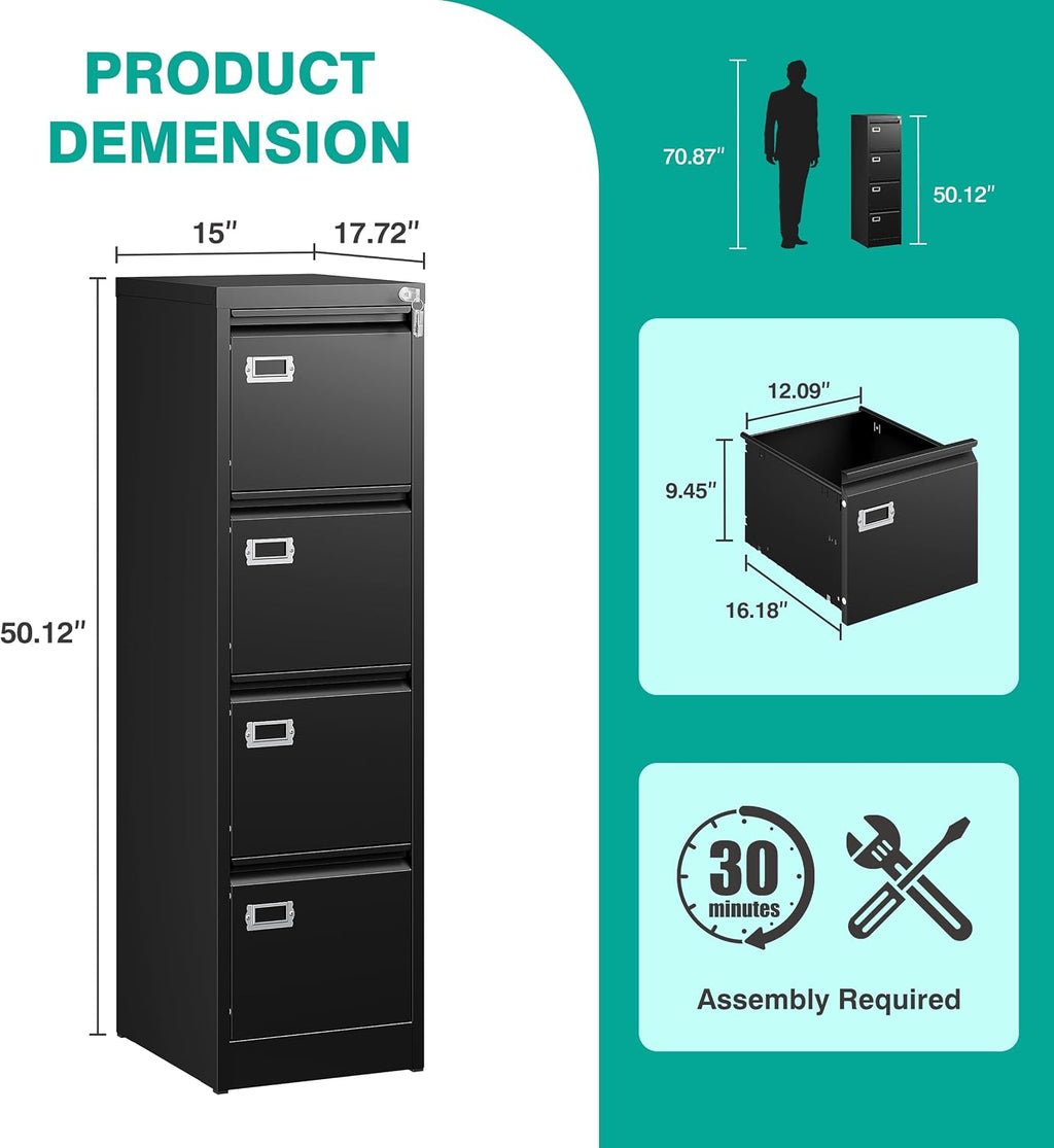 sisesol 4 drawer file cabinet with lock and, package contents