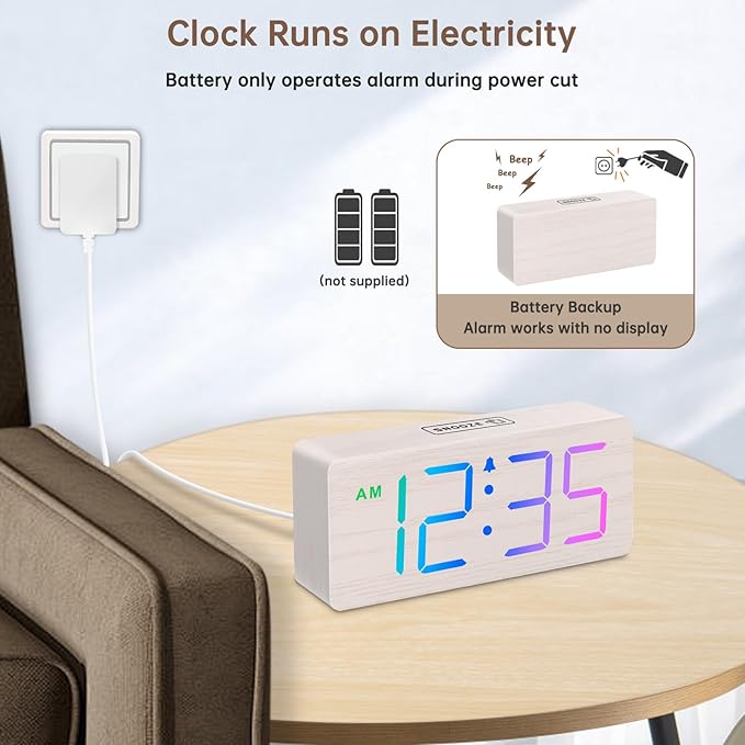 DreamSky Wooden Digital Clock for Bedroom Desk - Image 3