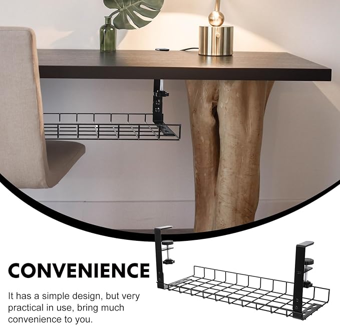 SEWCHICS Under Desk Cable Management Tray Cable Organizer Rack No Drill Black - Image 7