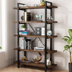 5-Tier Industrial Style Solid Wood Bookcase and Book Shelves, Rustic Wood and