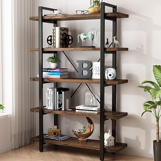 5-Tier Industrial Style Solid Wood Bookcase and Book Shelves, Rustic Wood and by AY-AOYUAN
