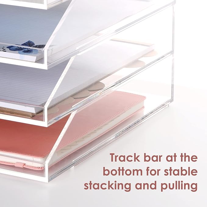EXPUTRAN Stackable Clear Acrylic Paper Trays, Desk File Organizer, A4 Paper - Image 5
