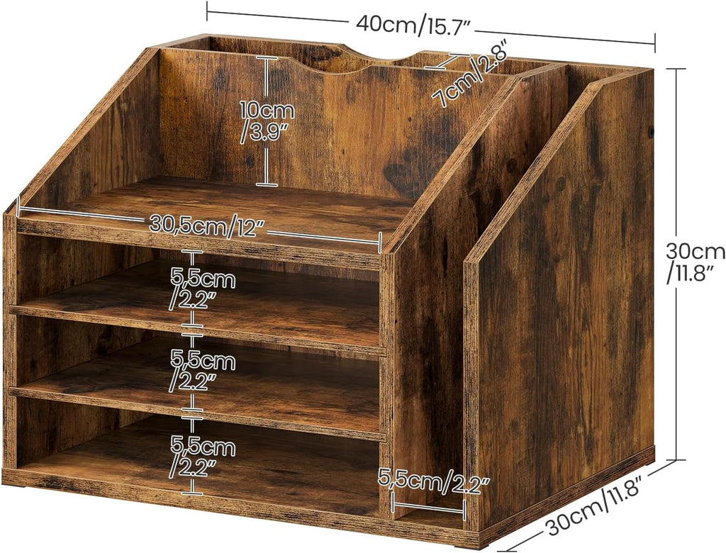 choezon wooden desk organizer with adjustable partitions, rustic, package contents